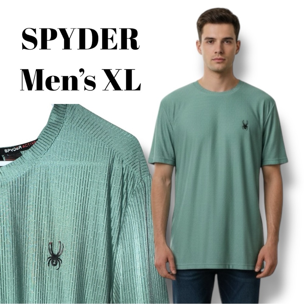 SPYDER ACTIVE Top Men's XL Ribbed Athletic T-Shirt - Sage Green Performance Tee